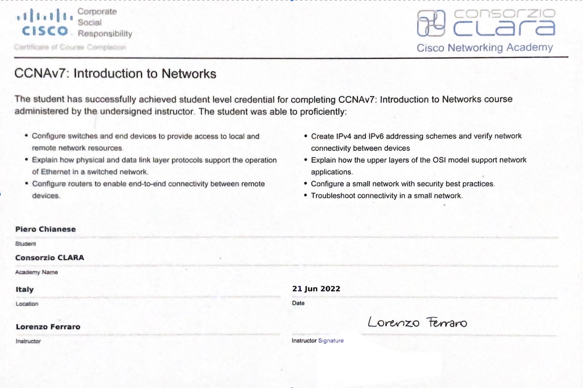 Cisco CCNA Certificate